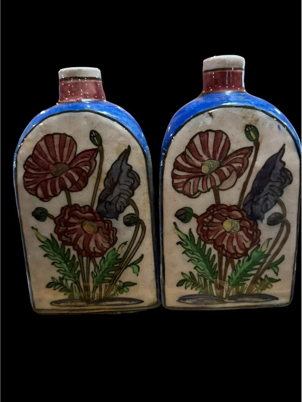 Vintage Persian Vases Set Of two. Approximately 7.5”T. Ceramic W/ Floral. Signed
